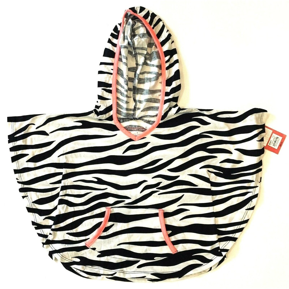 Sonoma Girls Hooded Top New with tags 5 Zebra Print Pink Pocket Short Sleeved